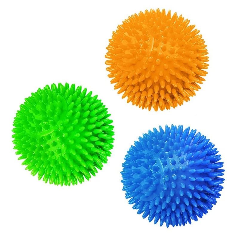 Meric CoCoo 3-Pack Squeaky Dog & Ferret Ball Toys, 2.3", Massage Teeth and Gums, Spikey Cat Rubber Balls, Toss Fetch Squeeky Doggy Balls for Multi-Pet Homes - Image 1